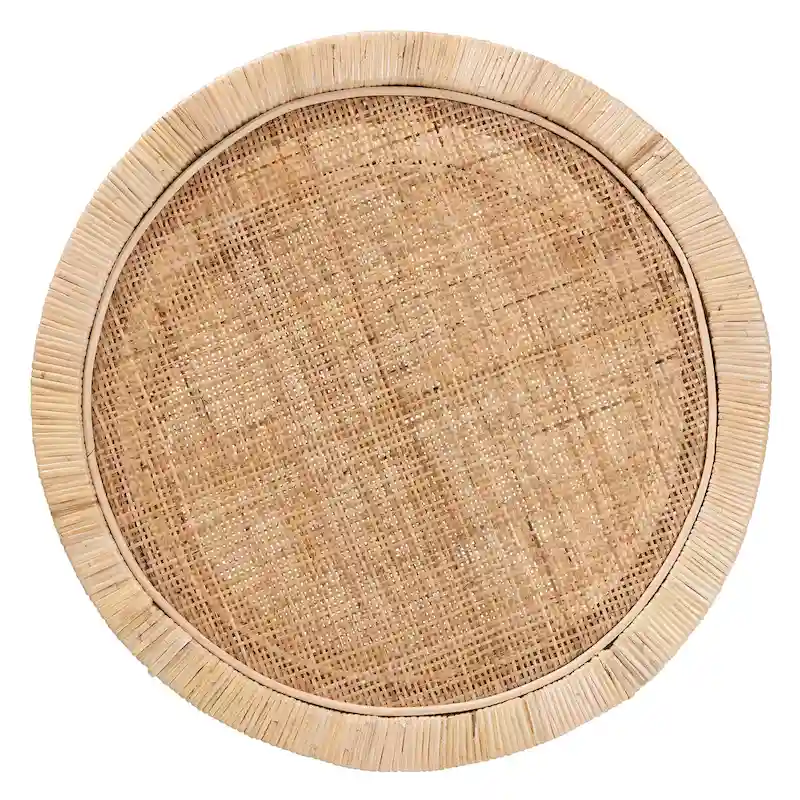 Bella Modern Bohemian Natural Brown Mahogany Wood and Natural Rattan 2-Tier End Table