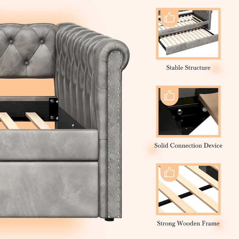 Christopher Knight Home - Augusta Velvet Upholstered Tufted Daybed with Trundle Design