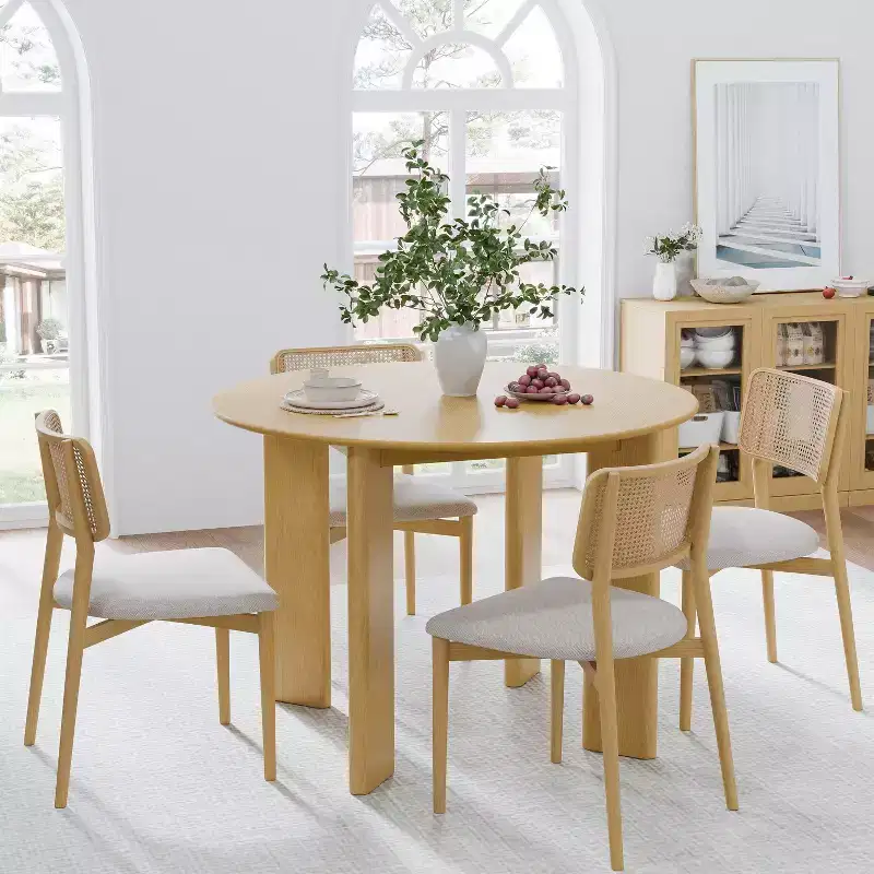MAYEERTY 42 Wood Round Dining Table for 4, Farmhouse Modern Kitchen & Dining Room Table
