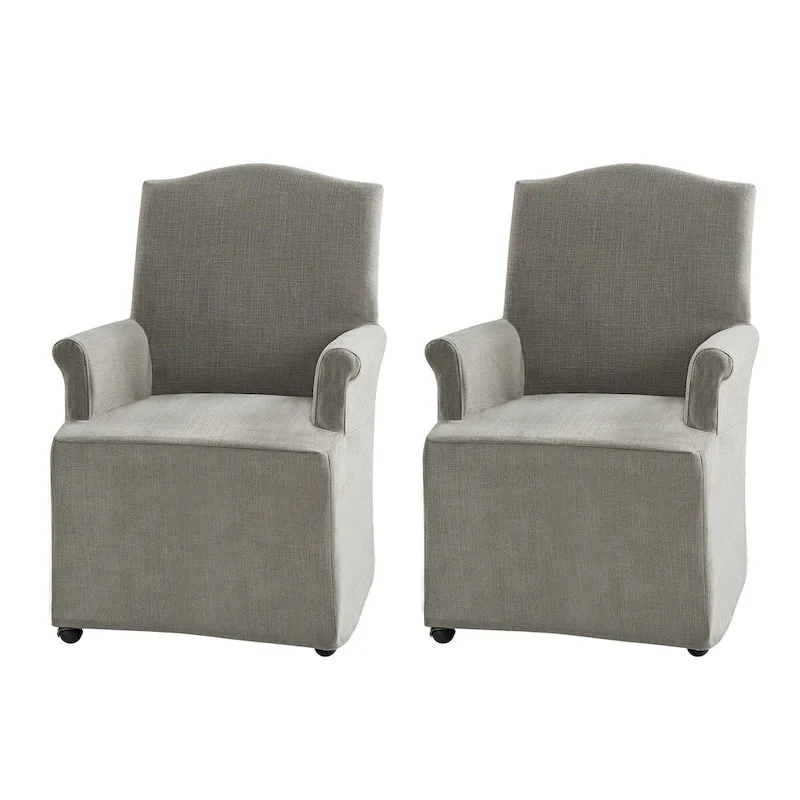 Upholstered Slipcover Arm Dining Chairs with Solid Wood Legs Set of 2
