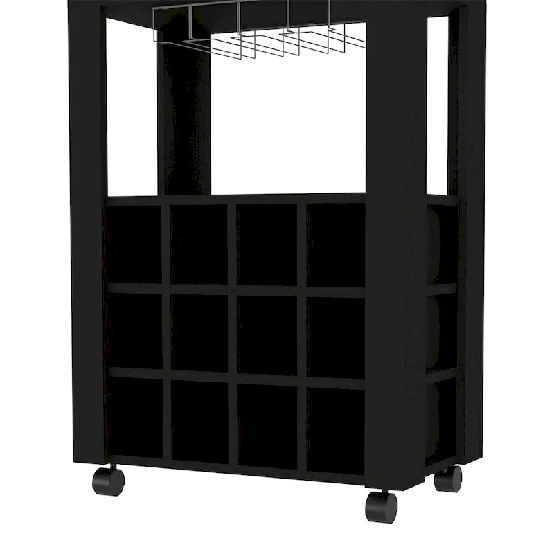 Bar Cart , Twelve Wine Cubbies, Four Legs, Black Wengue Finish