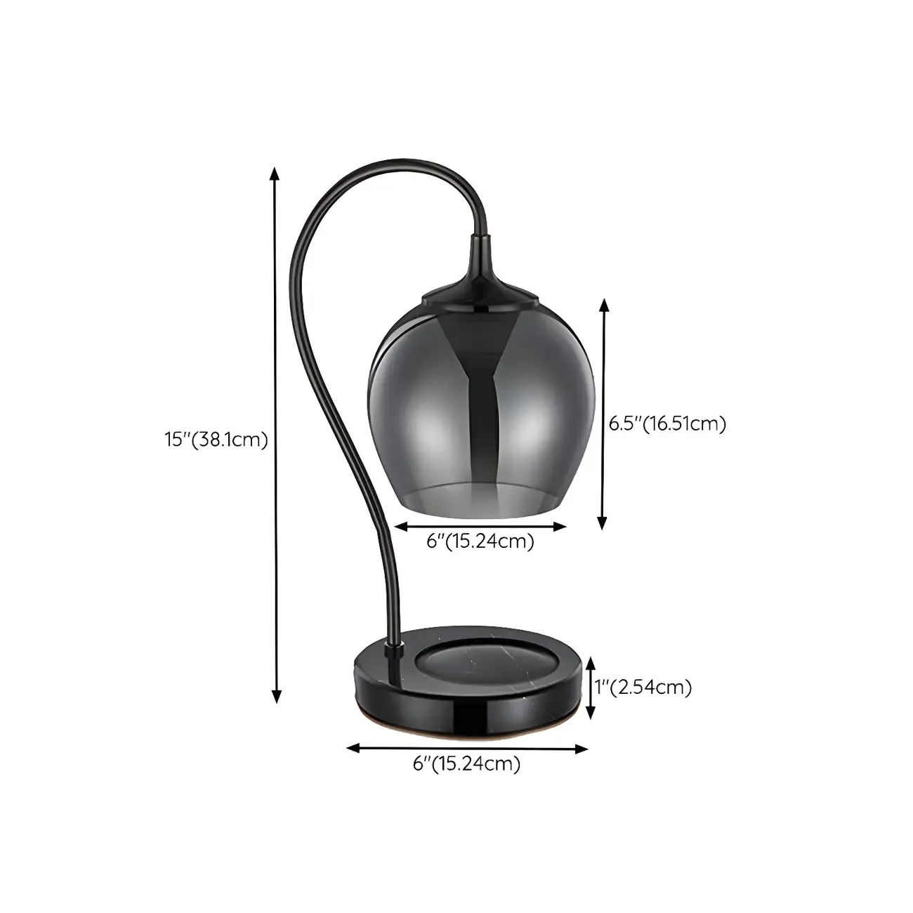 Modern Black Metal Glass Globe Table Lamp with Cup Holder Base
