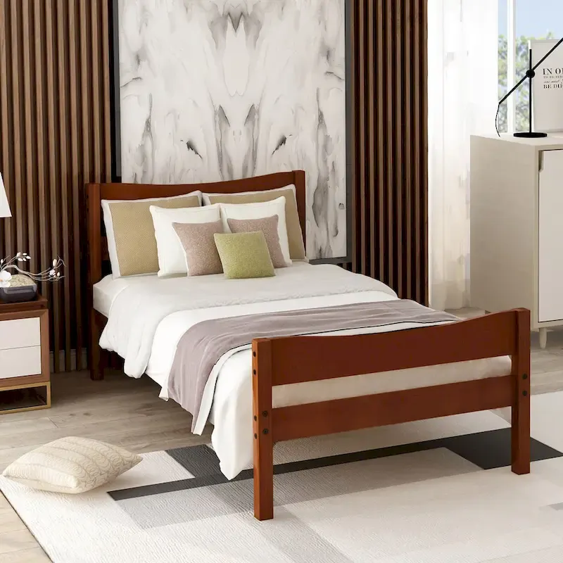 Twin Size Brown Wood Platform Bed