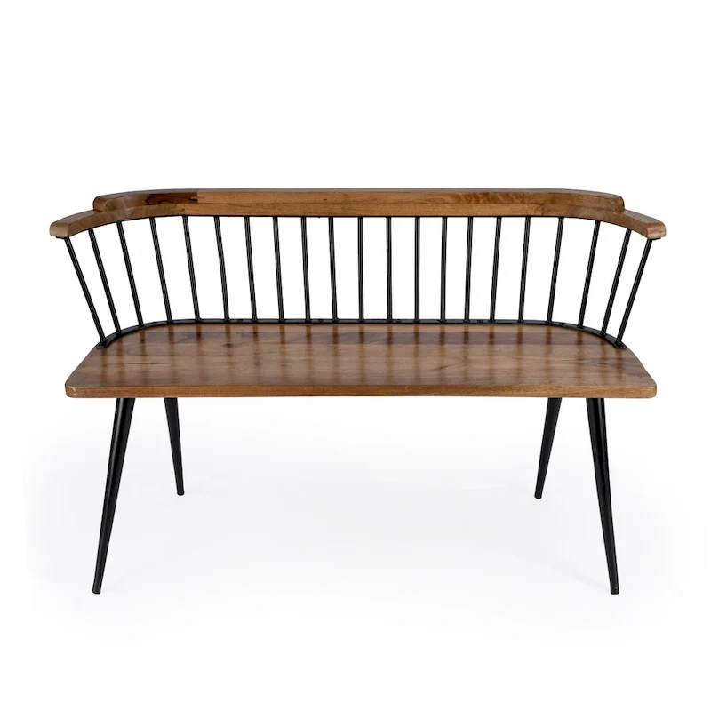 Spindle Back Bench - Solid Mango Wood & Iron Frame, 48.25