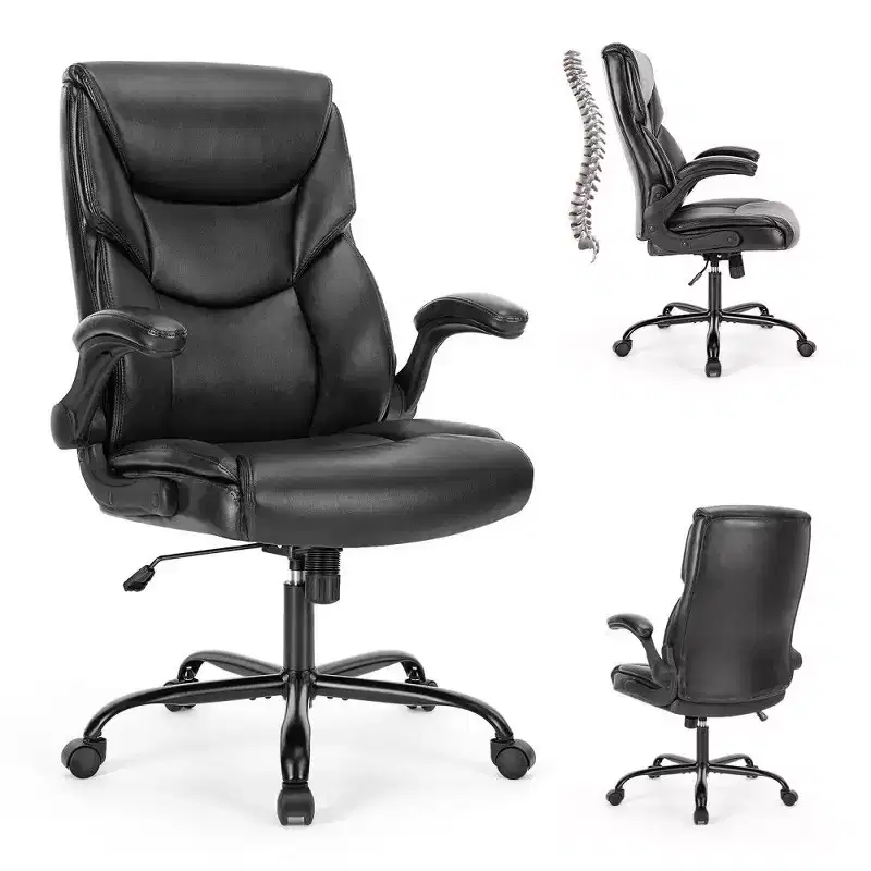 TUYOHW Ergonomic PU Leather Office Chair,High Back Executive Desk Chair with Flip-Up Armrests & Dynamic Lumbar Support,275LB Capacity