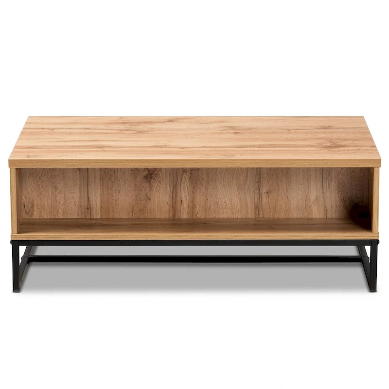 Oak Brown 2-Drawer Coffee Table with Metal Legs
