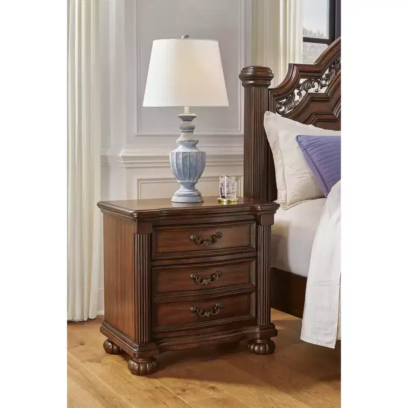 Signature Design by Ashley Lavinton Nightstand - 3 Drawer Traditional Bedroom End Table with Hidden Tray - Brown