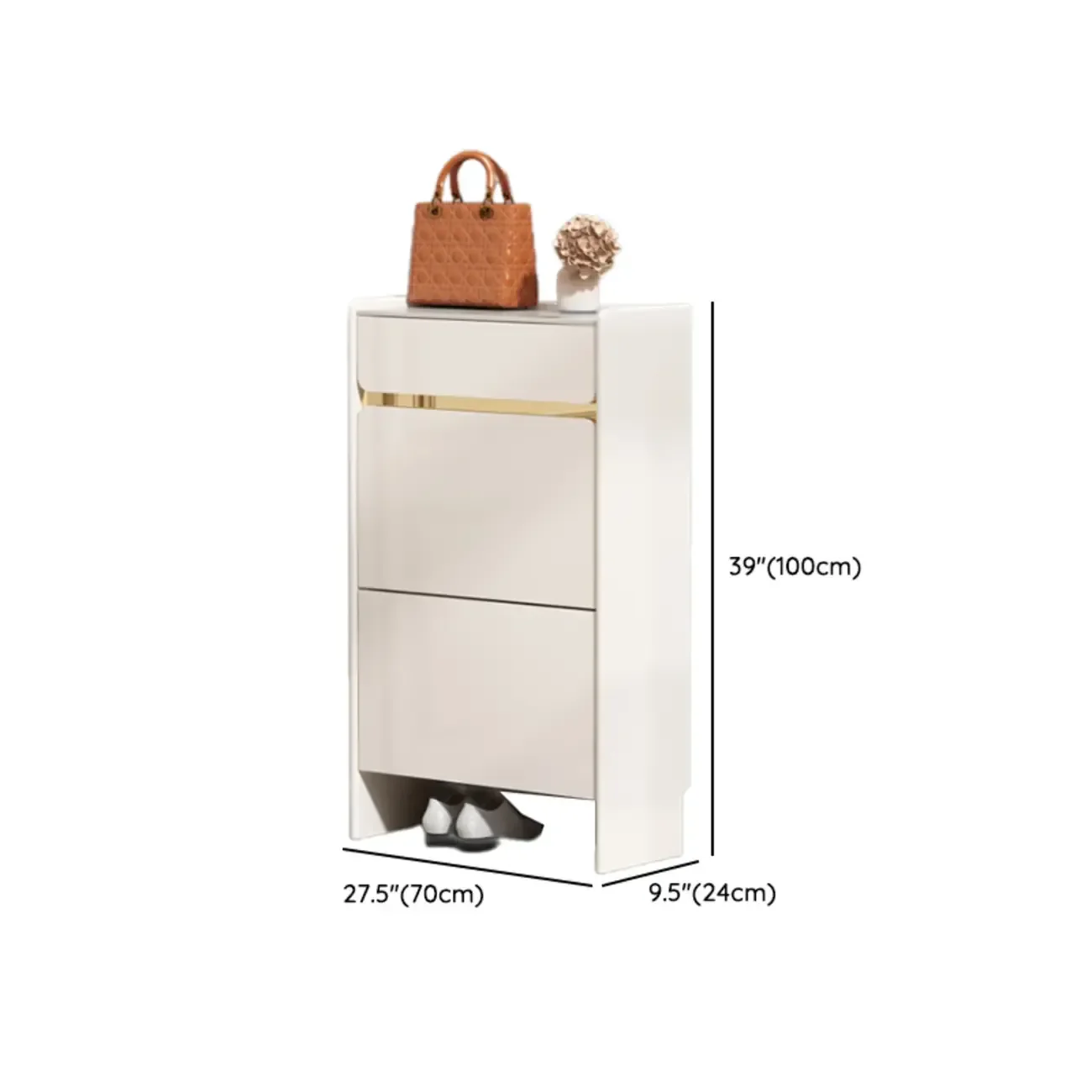 Entryway Glam White Wood Shoe Cabinet with Drawers