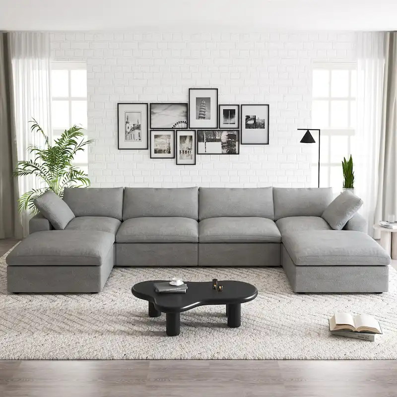 160 Widen Sectional Sofa Down Filled U-Shaped Couch 4 Seater with 2 Ottoman