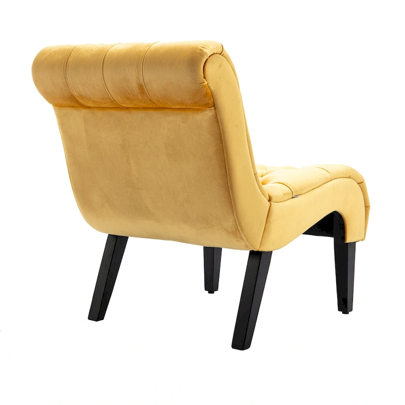 Velvet Armless Accent Chair with Wooden Legs and Thick Cushioned Seat