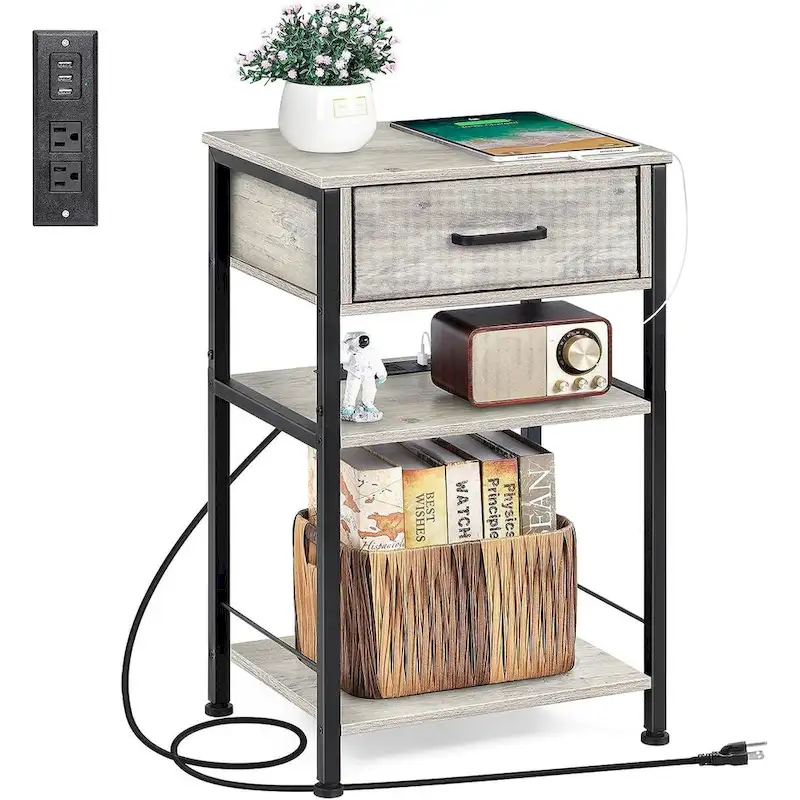3 Tier Nightstand with Charge Station
