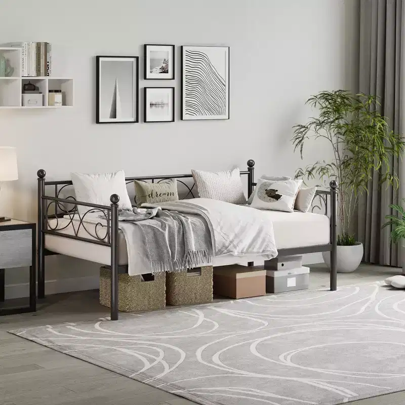 Acekool Twin Size Metal Daybed Frame Sofa Bed with Storage Space and Classic Design