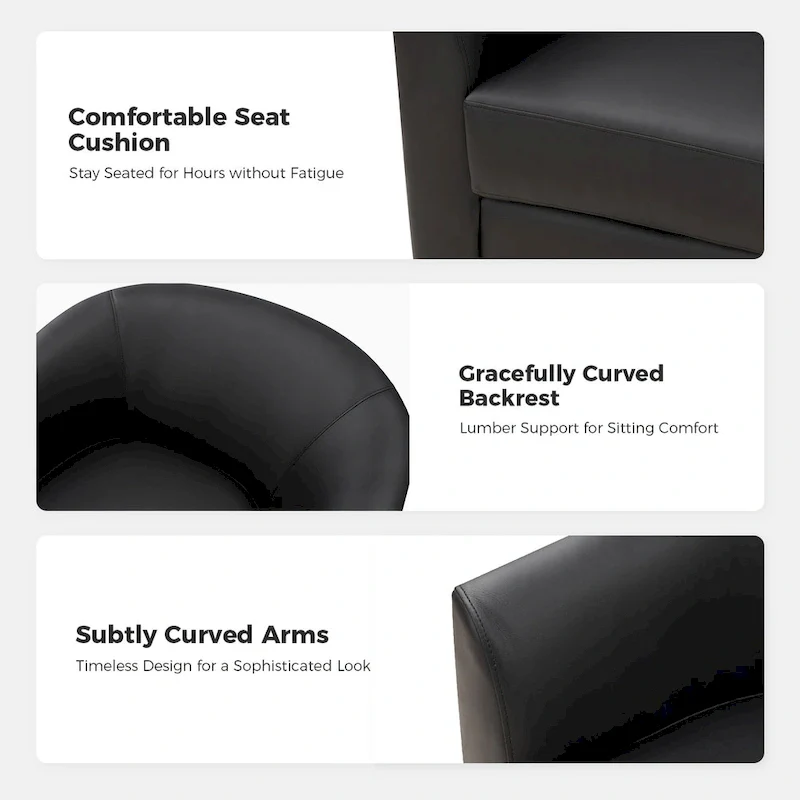 Haley Modern Swivel Barrel Faux Leather Chair with Solid Wood Base by