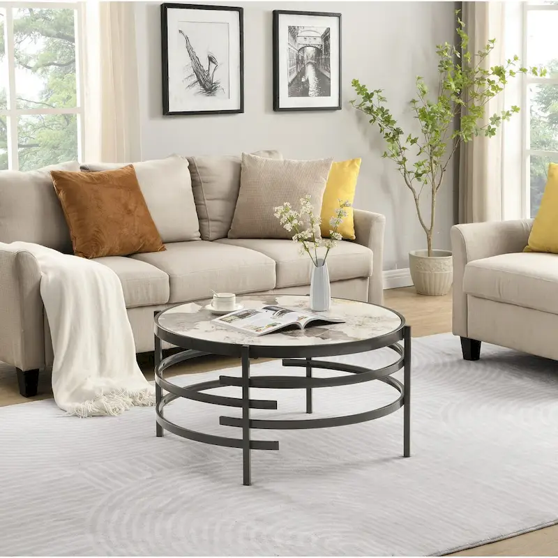 Coffee Table with Sintered Stone Top and Metal Frame