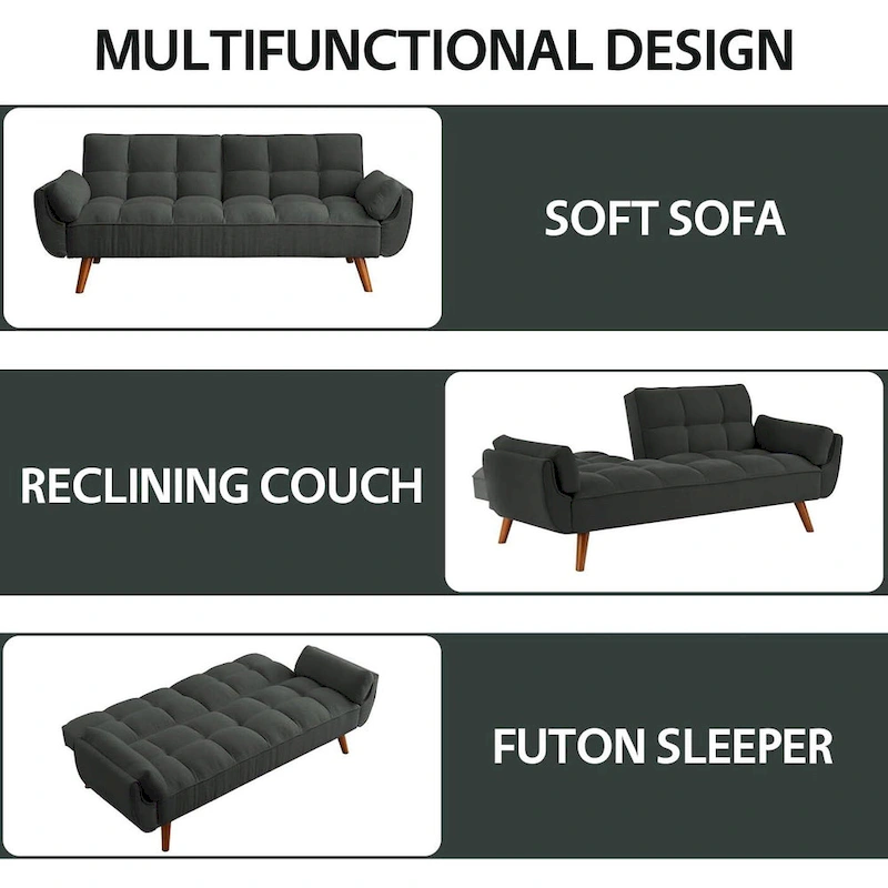 75.39 IN. Futon Sofa Bed, Convertible Upholstered Couch Sleeper with Reclining Sleeper Split Tufted Back