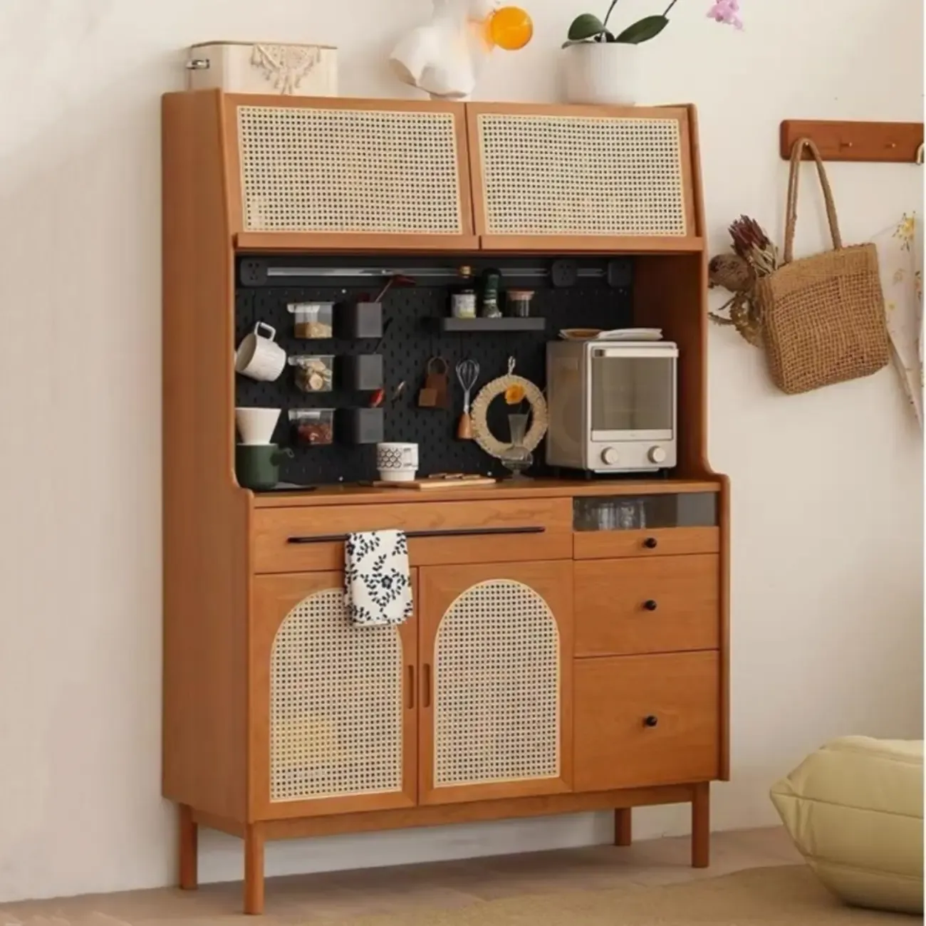 Modern Pine Cherry Wood Narrow Kitchen Sideboard