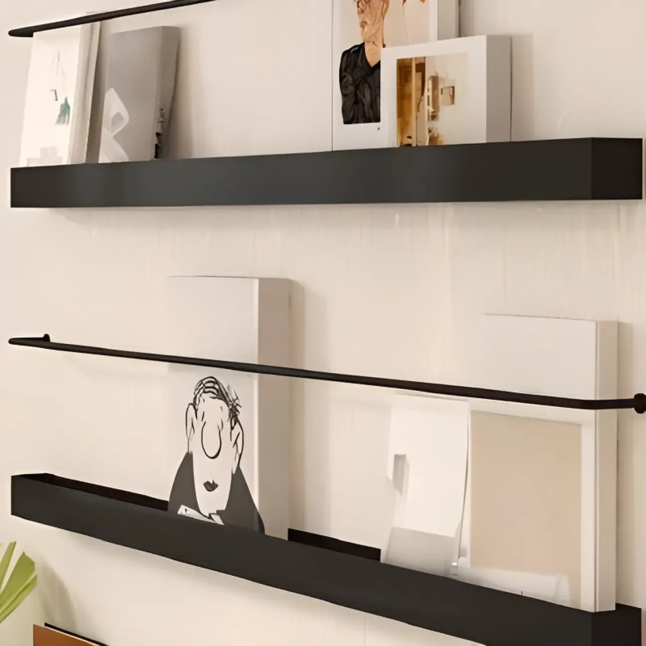 Simple Black Metal Wall-Mounted Bookshelf Set