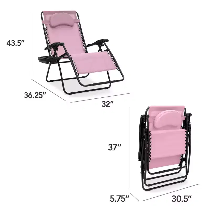Best Choice Products Oversized Zero Gravity Chair, Folding Outdoor Patio Recliner w/ Cup Holder - Bubblegum Pink