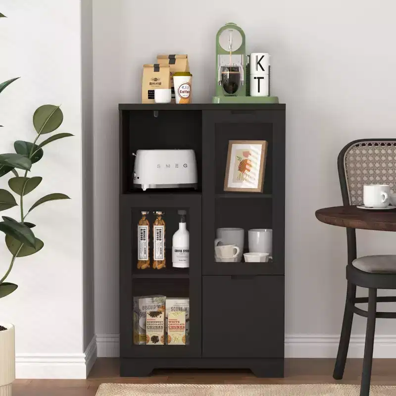 MDF painted Cabinet with Glass Doors and drawer, open storage space, White ,Bedroom, Living room