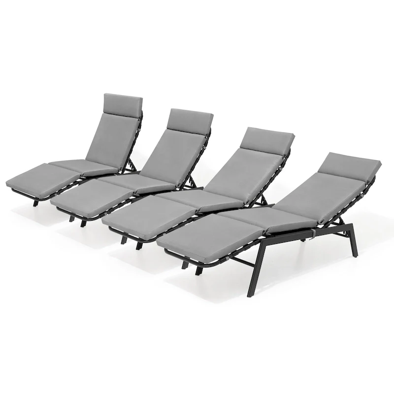 Outdoor Cushioned Chaise Lounge Chairs (Set of 4), Adjustable Reclining Sun Lounger