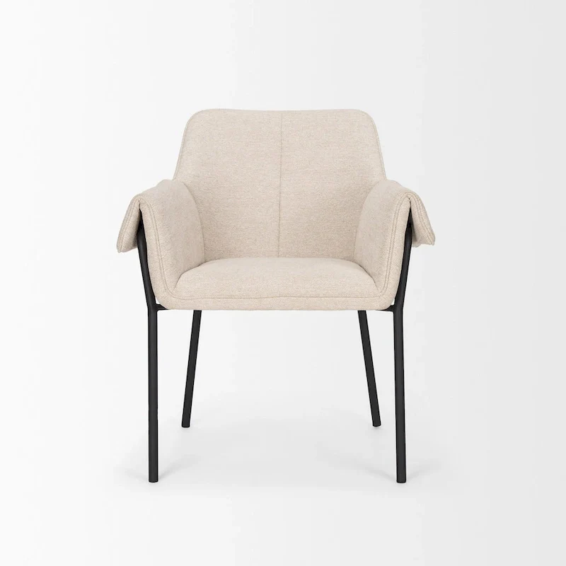 Brently Dining Chair w/ Cream Boucle Fabric & Matte Black Metal Legs