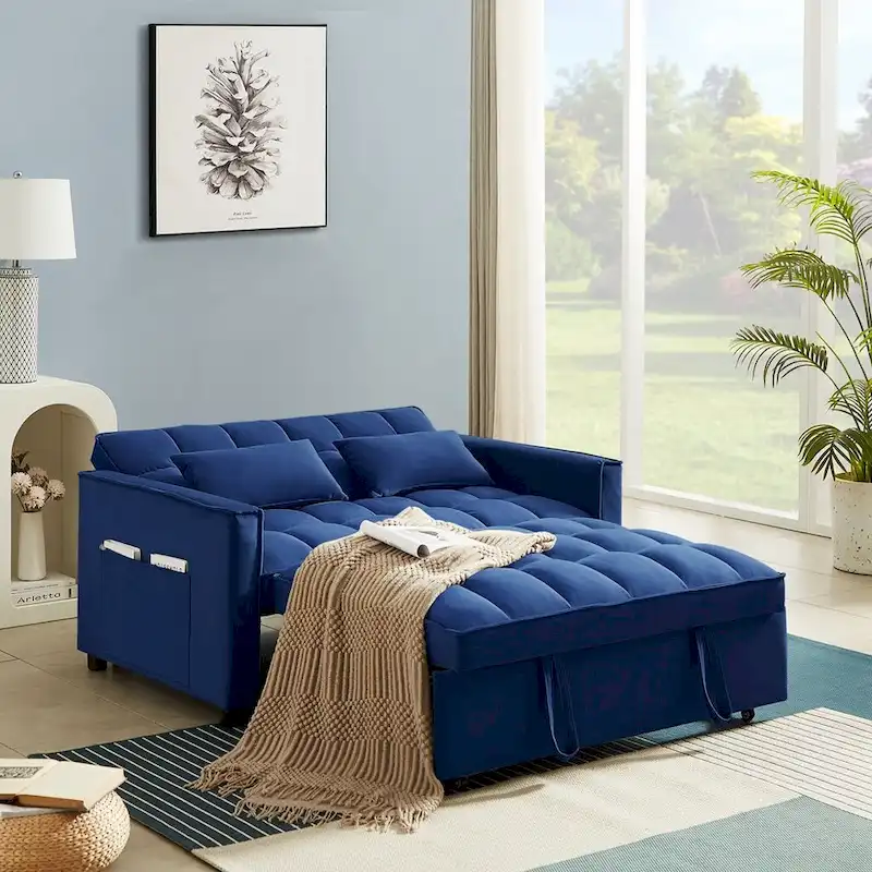 Velvet Convertible Loveseat Sleeper Sofa Couch with 2 Pillows