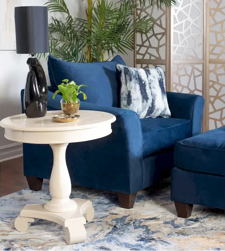 Navy Blue Fabric Chair and Ottoman Set with Pillow
