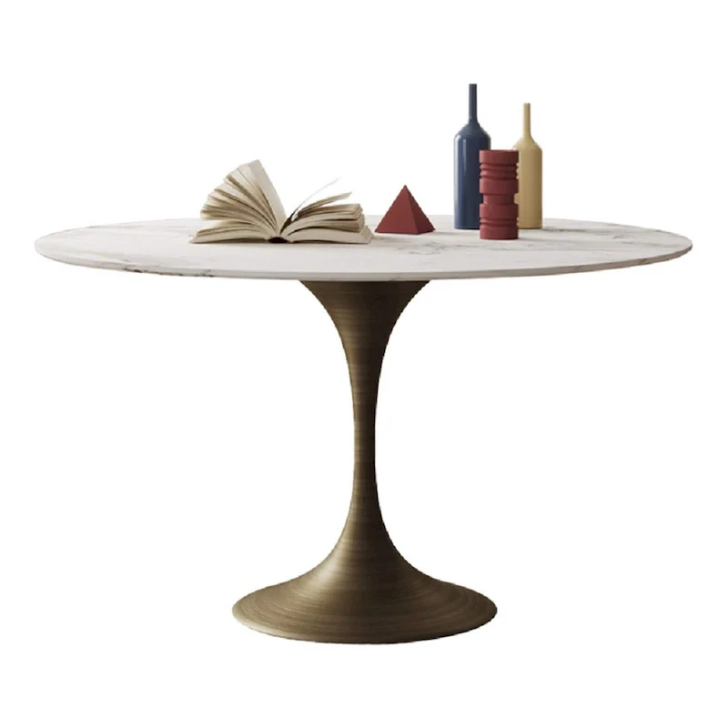 Modern Faux Marble Top Iron Pedestal Dining Table