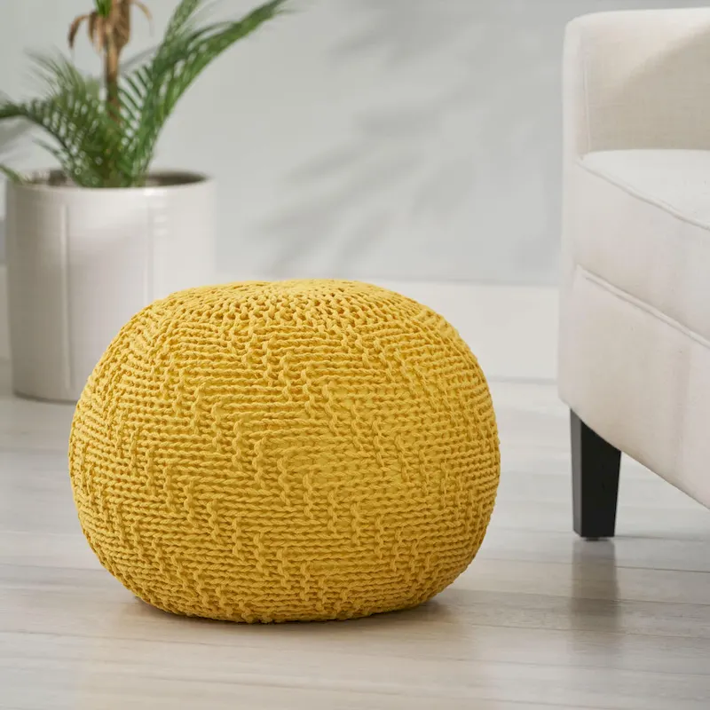 Hershel Knitted Cotton Pouf by Christopher Knight Home