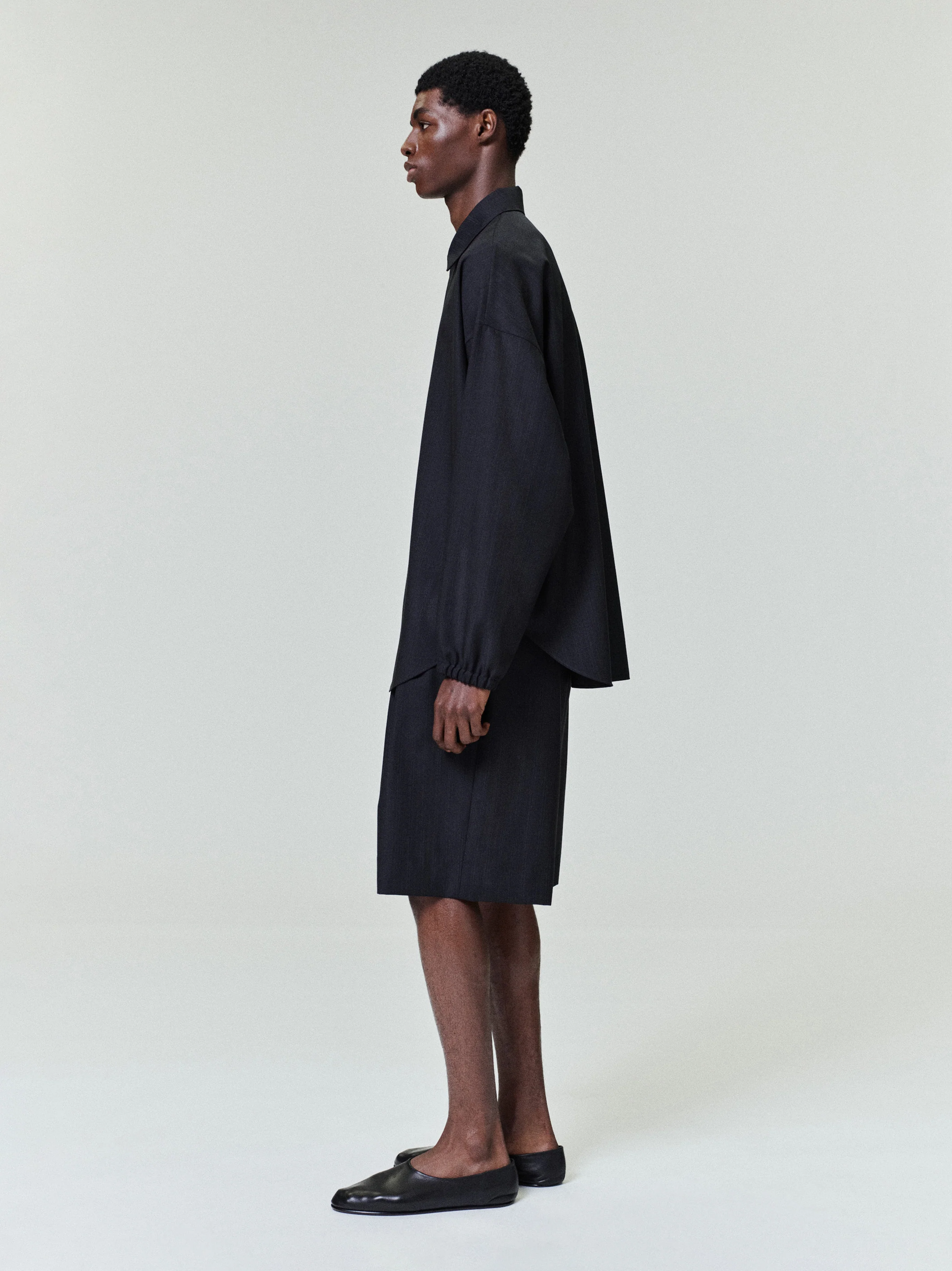 Black Striped Wool Elastic Cuff Shirt