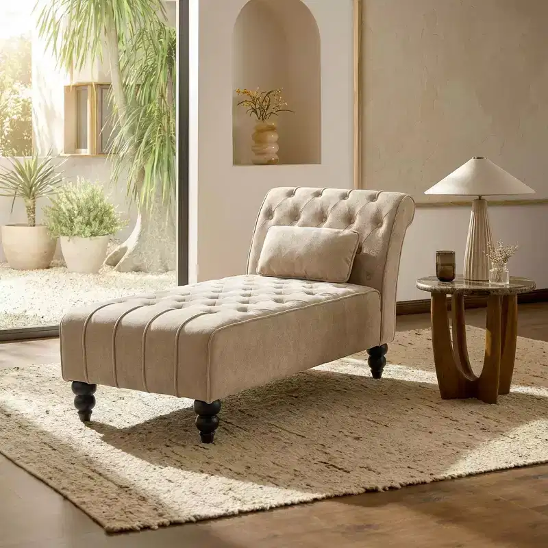 Christopher Knight Home Stroup Modern Glam Upholstered Chaise Lounge with Button-Tufted Diamond Stitch