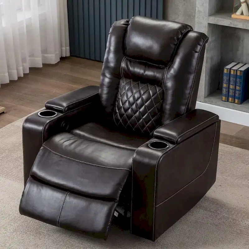 Black / Brown Electric Power Recliner Chair with Cup Holders & USB Ports – Home Theater Style, 1 Person Use