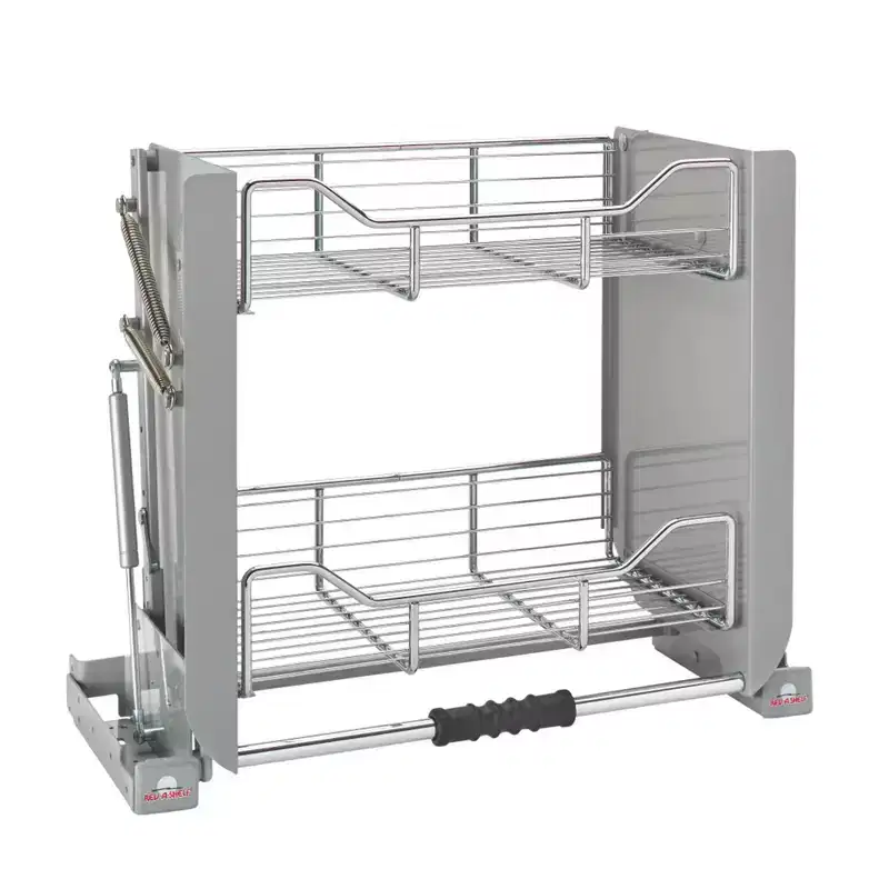 Rev-A-Shelf 24 Pull Down Heavy Duty Shelf Organizer for Tall Kitchen/ Bathroom Cabinets, Dual Tier Wall Mounted Pantry Storage, Chrome, 5PD-24CRN
