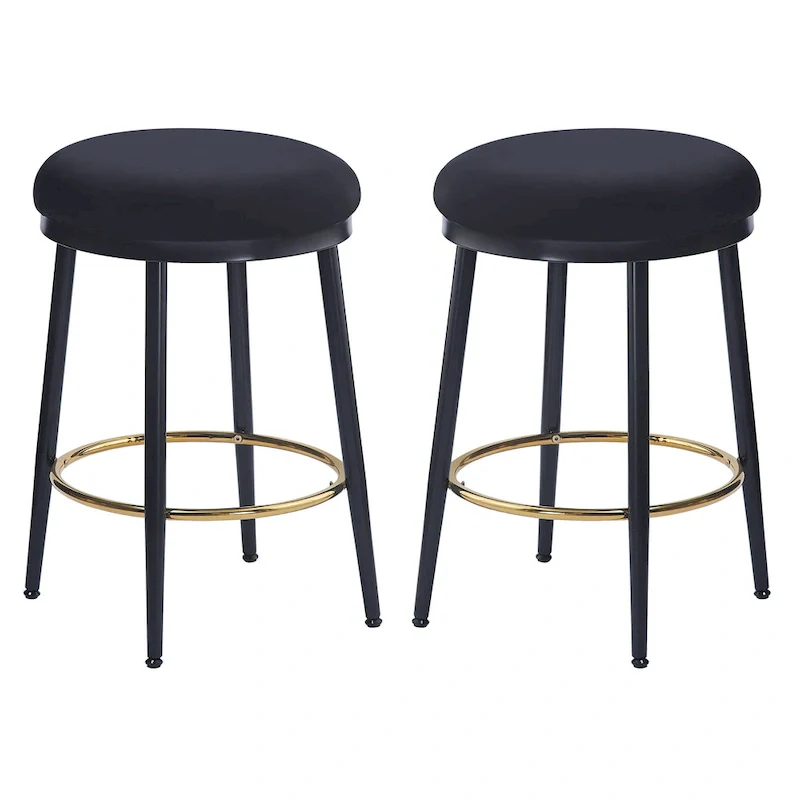 Roomfitters Modern Counter Stools, Set of 2 Bar Height Chairs with Iron Frame, Cushioned Seat and Footrest