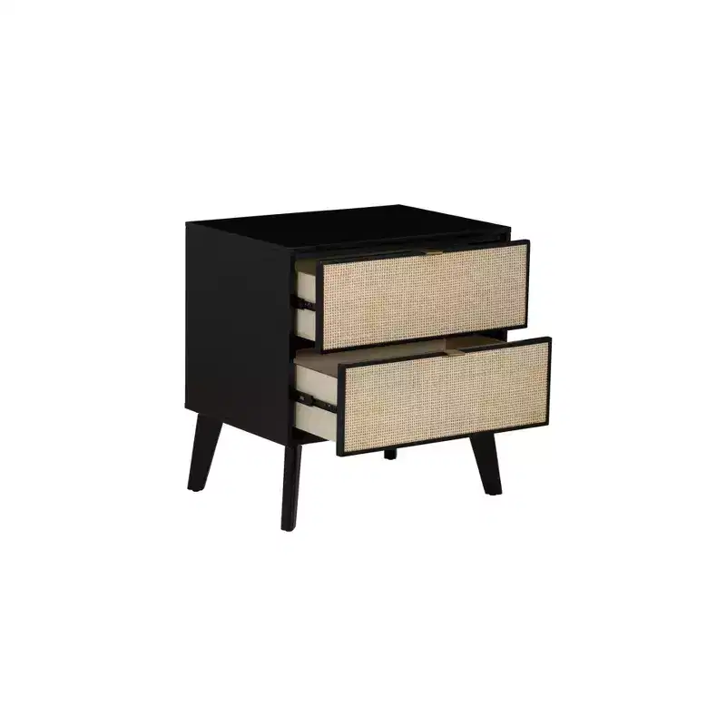Powell Chancery Black and Cane Cane 2 Drawer Nightstand