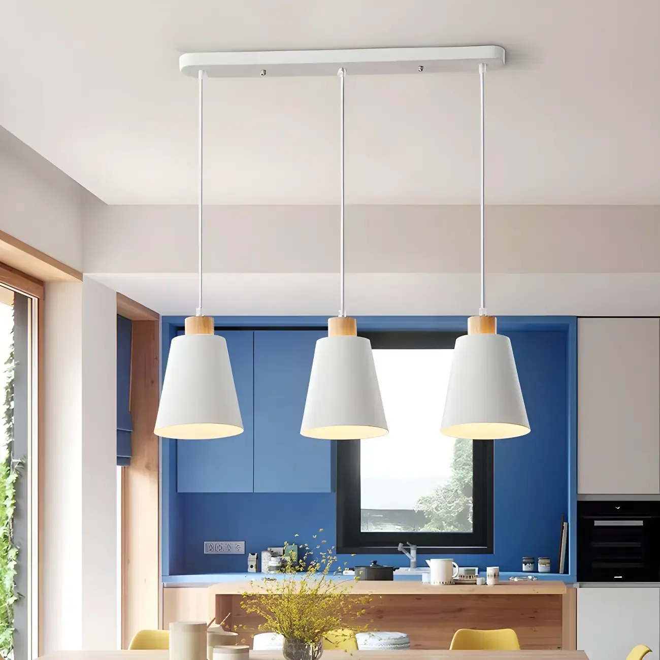 Modern White Metal Cone Shade Island Pendant Light for Kitchen