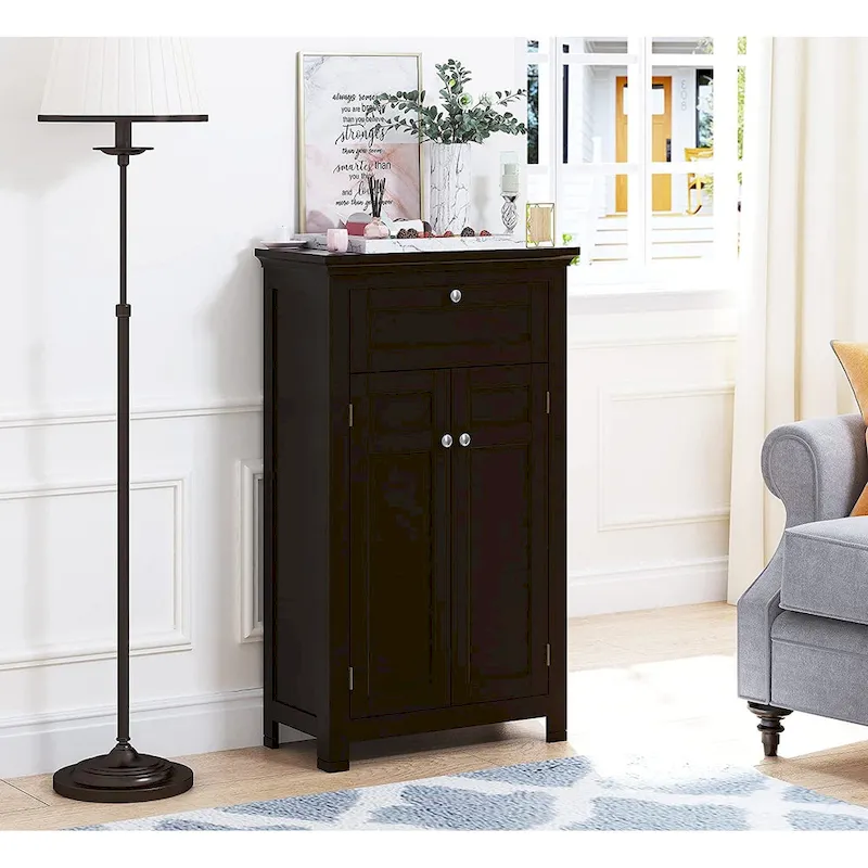 White/Espresso Freestanding Cabinet with Doors, MDF, Single