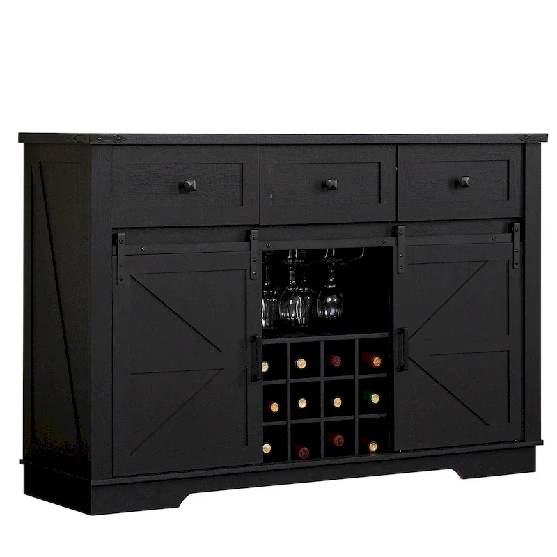 Black/White Farmhouse Sideboard Buffet Cabinet with Sliding Barn Door, 54
