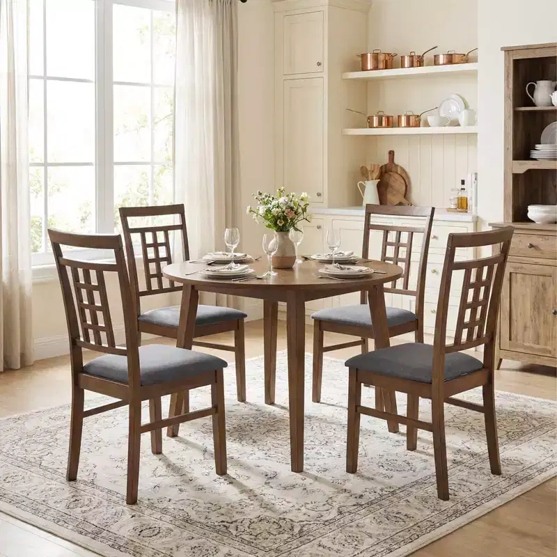 Costway Rubber Wood Dining Chairs Set of 2/4 Farmhouse Kitchen Chairs with Lattice Back,