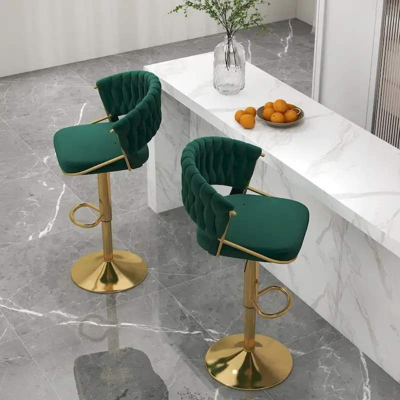 Set of 2 Bar Stool Adjustable Height with Swivel Seat