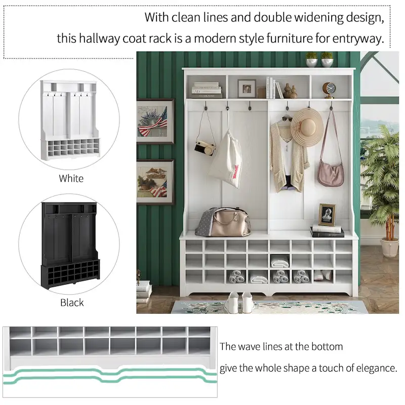 Hallway Coat Rack with Bench, 60