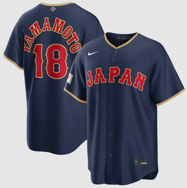 Japan Baseball Yoshinobu Yamamoto Navy 2026 World Baseball Classic Road Stadium Jersey