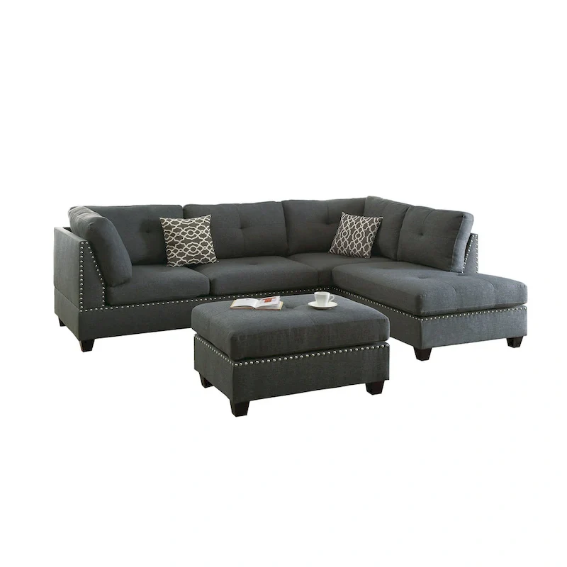 Gray Reversible Chaise Sectional Sofa with Ottoman