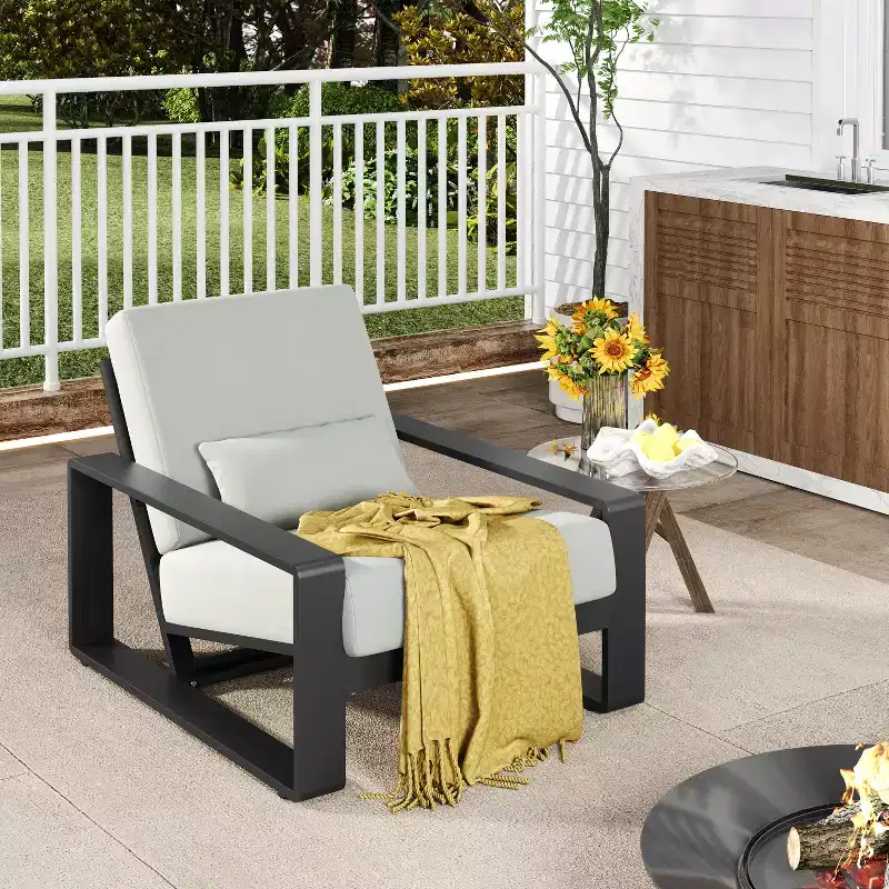 ModernLuxe Aluminum Lounge Chair Patio Club Chairs Ergonomic Accent Chair Armchair with Cushions, Indoor/Outdoor (Set of 1/2)