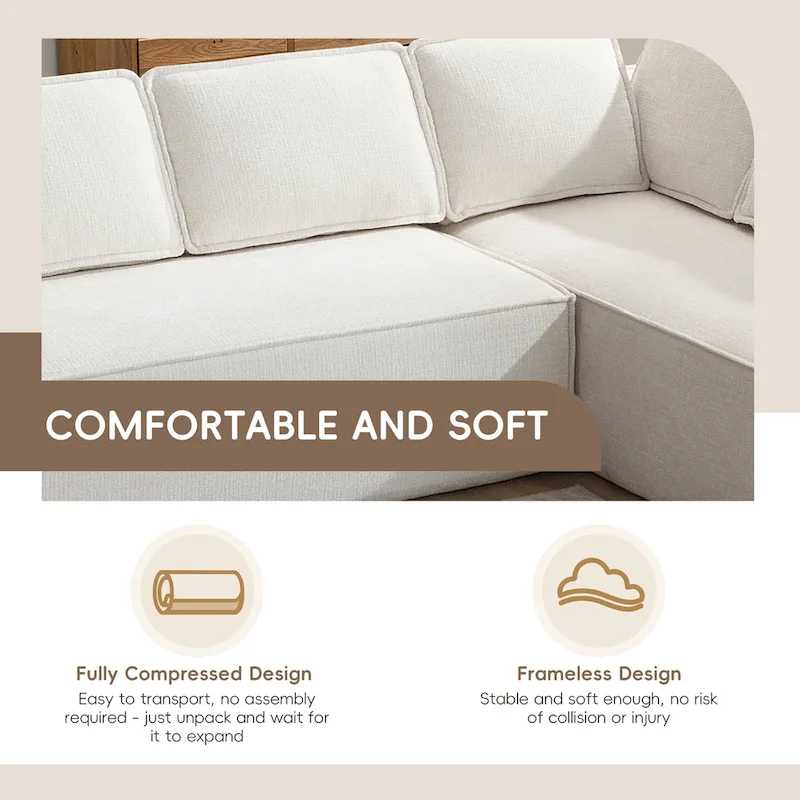 Modern L-Shaped Cloud Sofa Set, Modular Chenille Couch Set