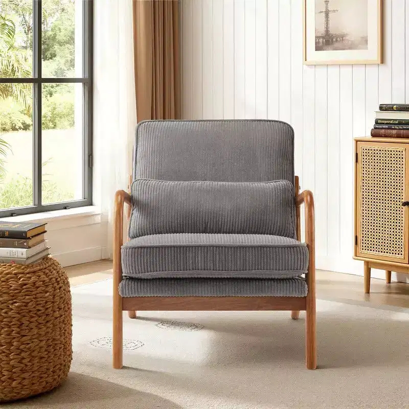 Karl Home 2Pcs Mid Century Solid Wood Accent Chair Upholstered Armchair with an Extra Pillow