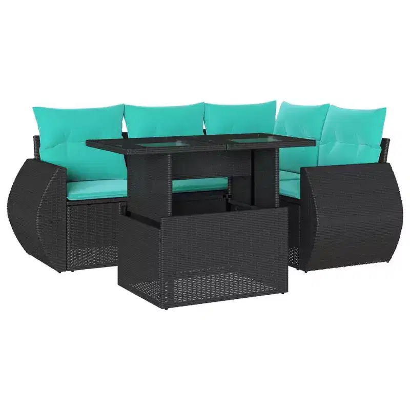 vidaXL Patio Sofa Set with Cushions and Table Outdoor 5 Piece Poly Rattan