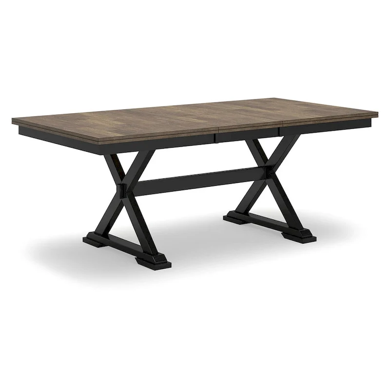 Brown & Black Farmhouse Extension Dining Table with Butcher Block Top & Butterfly Leaf – 40