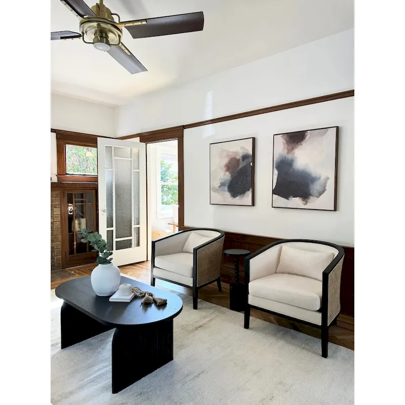 Tillman Linen Accent Arm Chair with Rattan