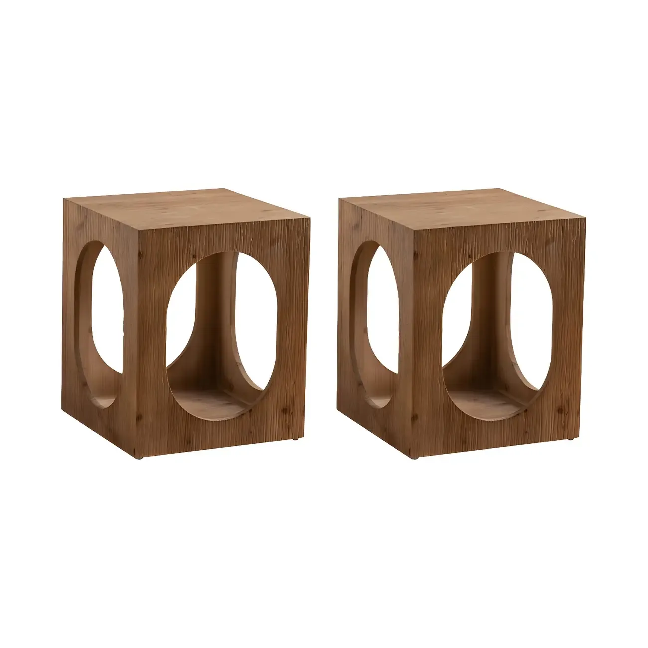 Elegant Geometric Wooden Block Accent Side Table
